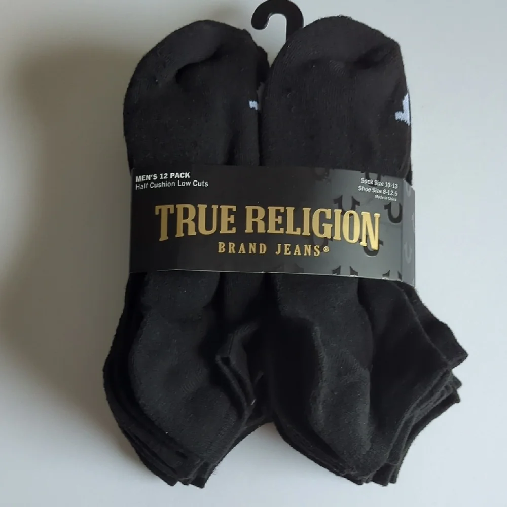 True Religion Brand Jeans Men's Half Cushion Cuts 12 Pack Black Socks Sz 10-13